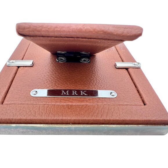 Monica Rich Kosann Photo Picture Frame Brown Leather Silver Plate Square 4” x 4” - Picture 4 of 7